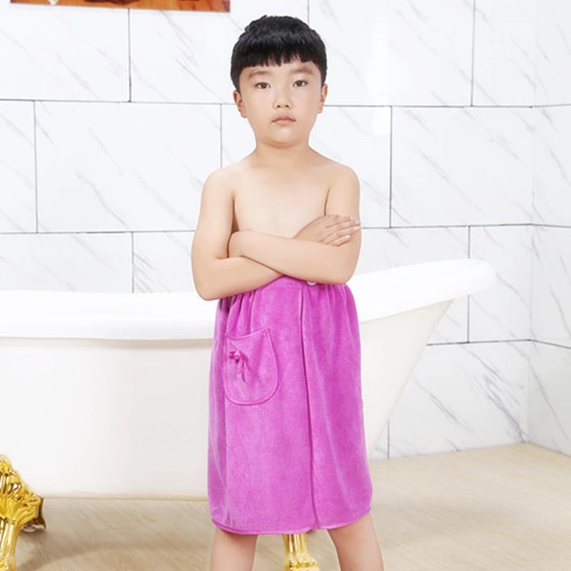 

Modern Simple Style Solid Color Boy Bath Towel Kids Super Soft Bathrobe Button Design One Piece Absorbent Bath Towel Four Season