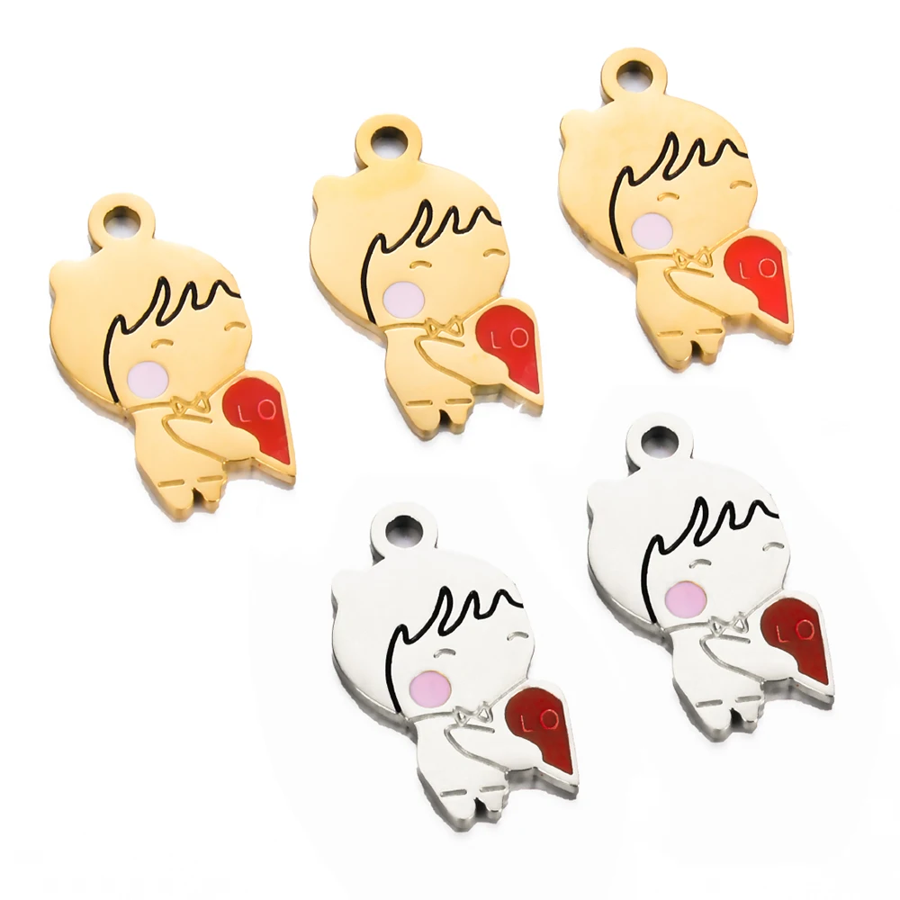 

6pcs Lovely Boy Girl Stainless Steel Charms DIY Kids Love Accessories Jewelry Making Necklace Bracelet Diy Mother's Day Gift