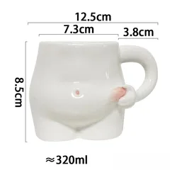 Innovative Ceramic Coffee Mug with Unique Hand Handle Design - Fun Decorative Drinkware Gift - About 320ml (WHITE)