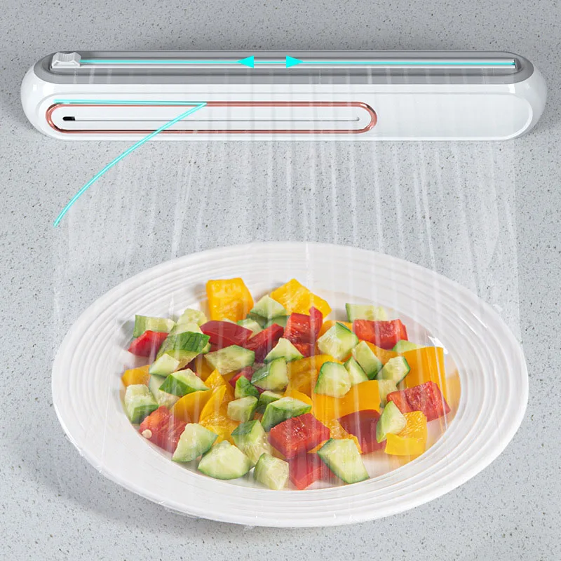 1pc Plastic Wrap Cutter Dispenser Magnetic Refillable Kitchen Accessories