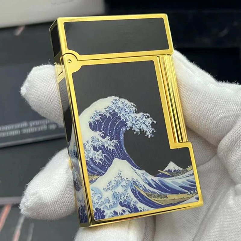 Classical Metal Lighters Refill Butane Gas Lacquer Waves Printing Smoking Cigarrette Tobacco Tools For Smoker Men Gifts 3
