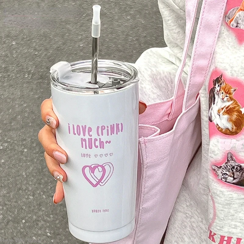 304 Vacuum Cup Stainless Steel Insulated Straw Cup Large Capacity Water Bottle