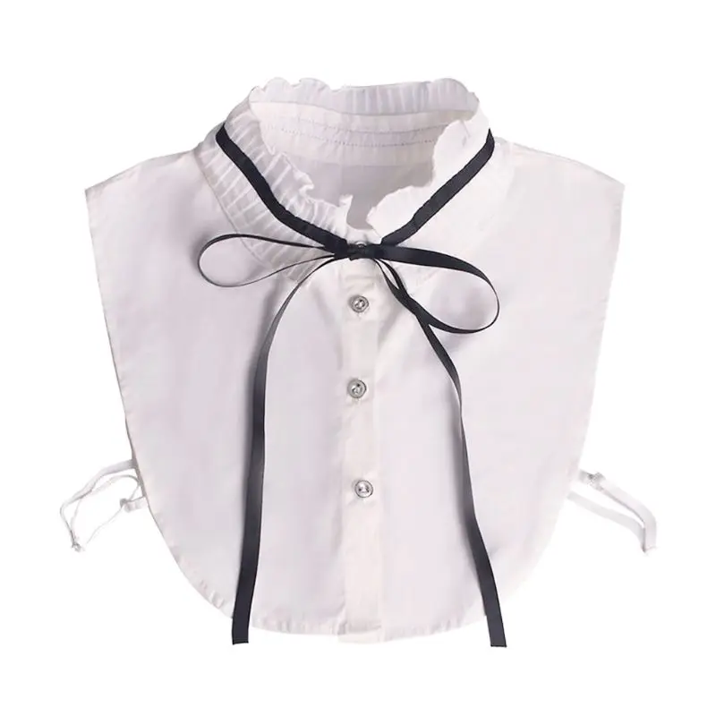 

Ladies Pleated Ruffles Fake Stand Collar Lace-up Bowtie Detachable Half-Shirt Dropship