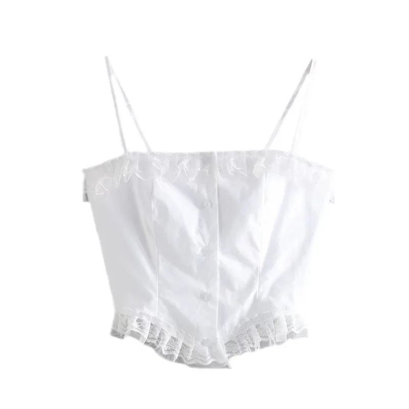 

Sutimine 2023 Women Clothes European-American Women's Summer New Ins French Lace Button Slim Fitting Suspender Short Jacket