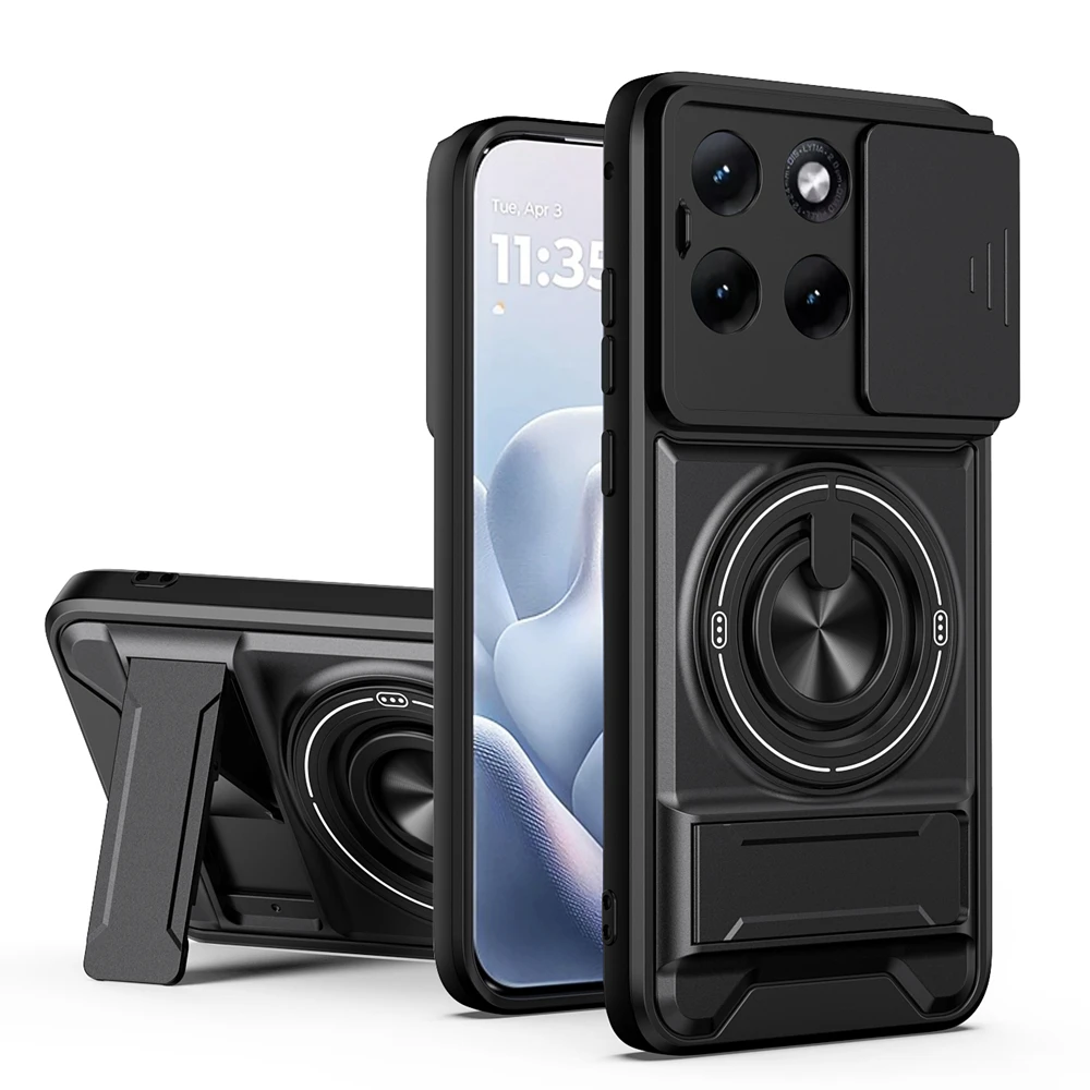 Luxury Armor Magnetic Ring Bracket Case with Slide Lens Cover