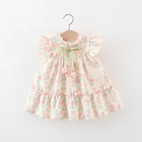Summer Covered In Tulip Flowers Rabbit Little Flying Sleeve Dress For Kids Girl Cute Princess Dress For Baby Kids 1