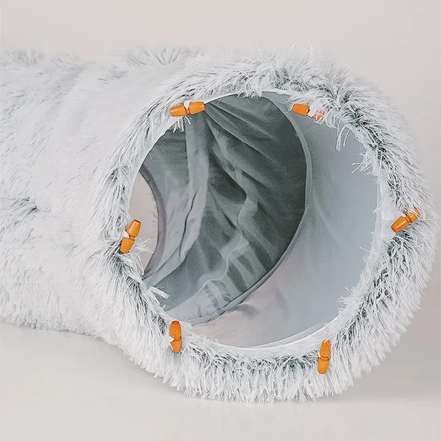 2 In 1 Round Cat Beds House Funny Cat Tunnel Toy Soft Long Plush Dog Bed For Small Dogs Basket Kittens Bed Mat Kennel Winter 5