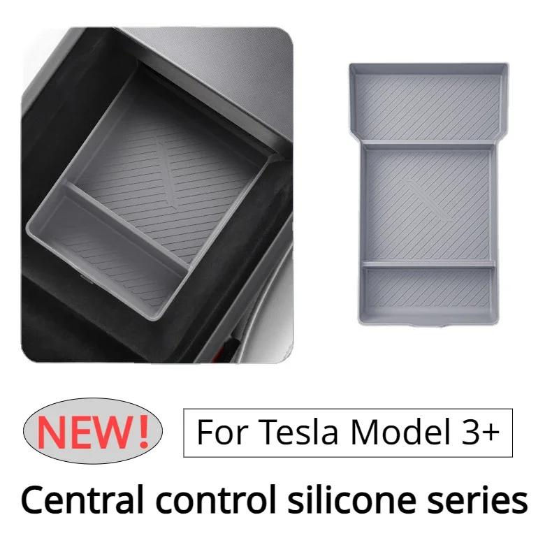 

For Tesla Model 3+ Central Control Storage Box Armrest Box Mat Silicone Storage Box Pad New Model3 Car Interior Accessories 2024