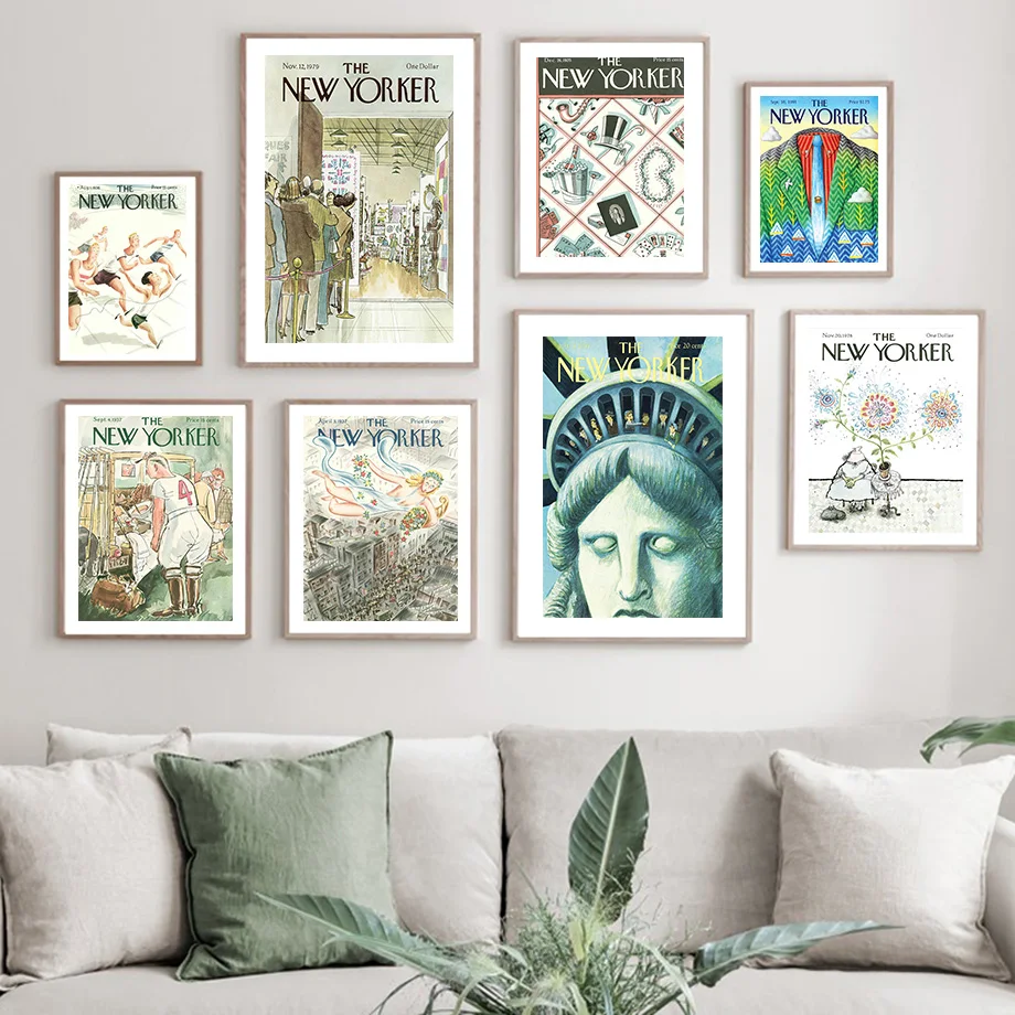 

The New Yorker Magazine Vintage Nordic Wall Art Canvas Painting Posters and Prints Pictures for Living Room Interior Decor