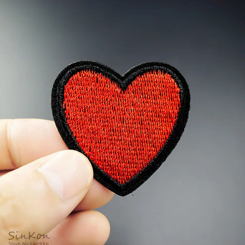 Heart Shaped Iron on Patches Orange Embroidered Sew on Love