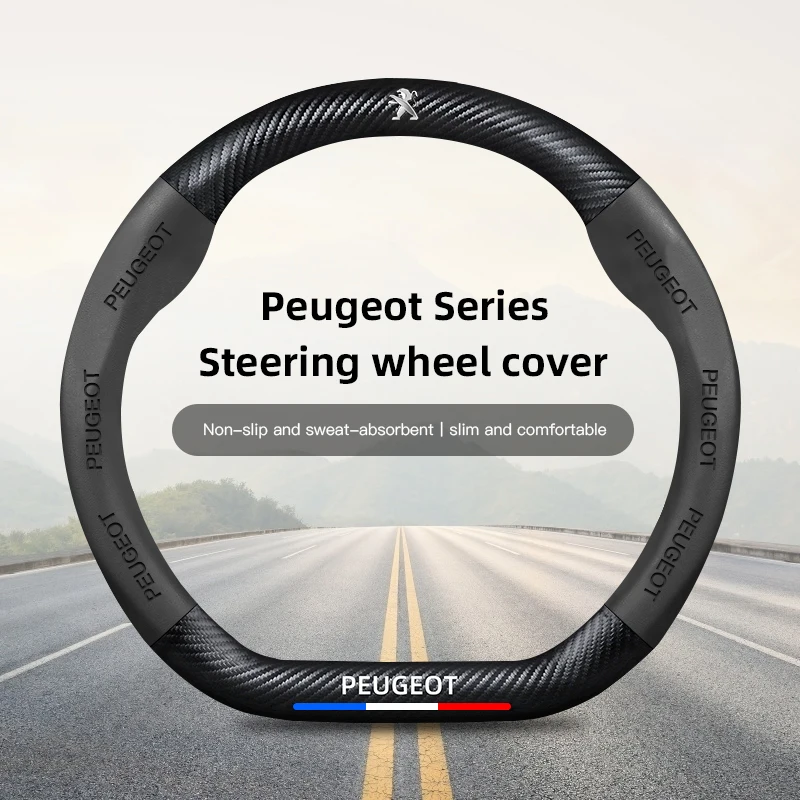 38cm Car Carbon Fiber Steering Wheel Cover For Peugeot 206 2008 3008 208 308 307 508 Car Interior Non-slip Steering Wheel Cover