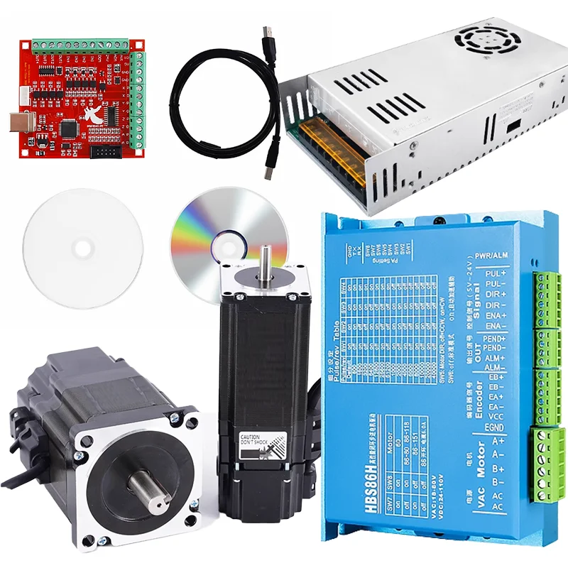 Nema 34 폐쇄 루프 모터 세트 4.5/7.5/8.5N. 브레이크+드라이버 HBS86H+60V 전원 공급 장치+4/5축 제어 보드가 포함된 m 토크 모터