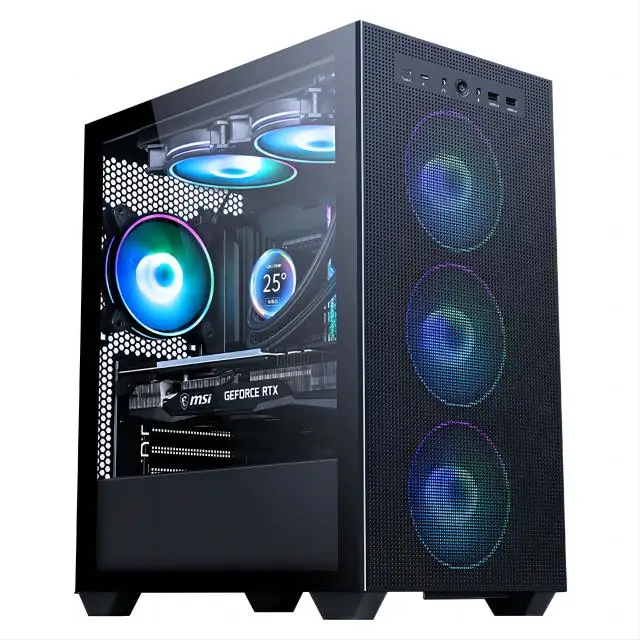 Aotesier Gaming PC core i7 CPU con 16G RAM 256G SSD HD4600 ATX/ITX/M-ATX full view side panel tempera Glass Front Gaming pc game