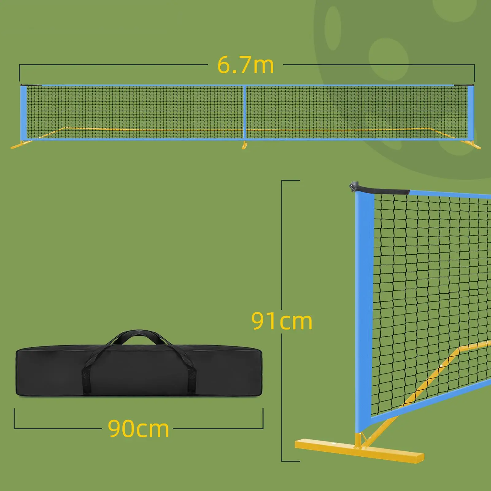 Portable Pickleball Net with Metal Frame Stand Easy Setup Badminton Net for