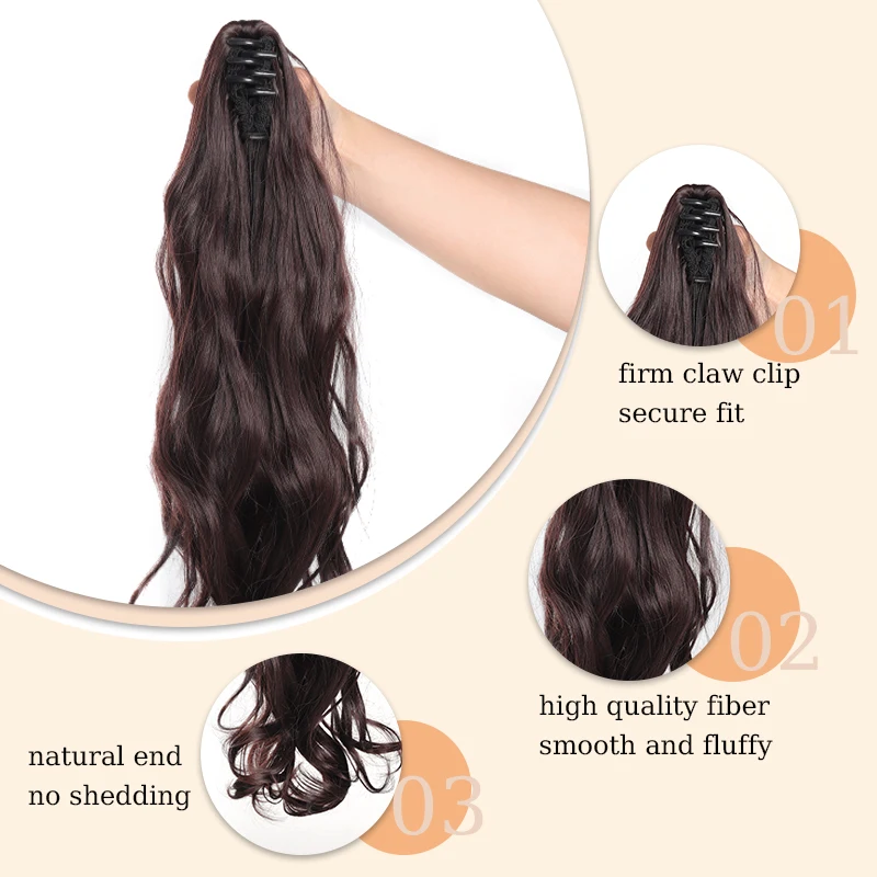 18inch Synthetic Wavy Hair Ponytail Extensions Wig Claw Clip Wavy Ponytail Hairpiece with Drawstring for Women Daily Party Use