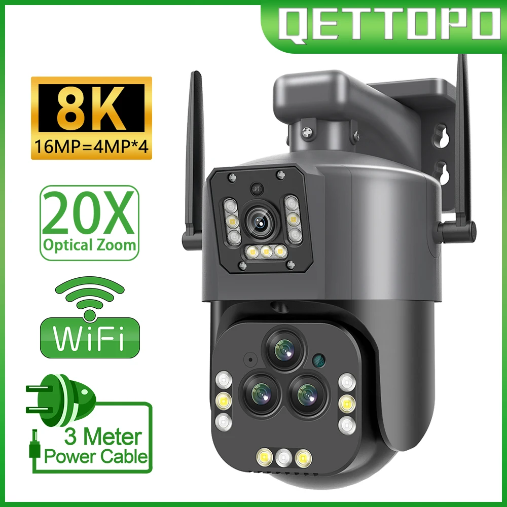 

Qettopo 8K 16MP Four Lens WIFI PTZ Camera 20X Zoom AI Auto Tracking Outdoor 8MP Security CCTV Surveillance IP Camera IPC360 HOME