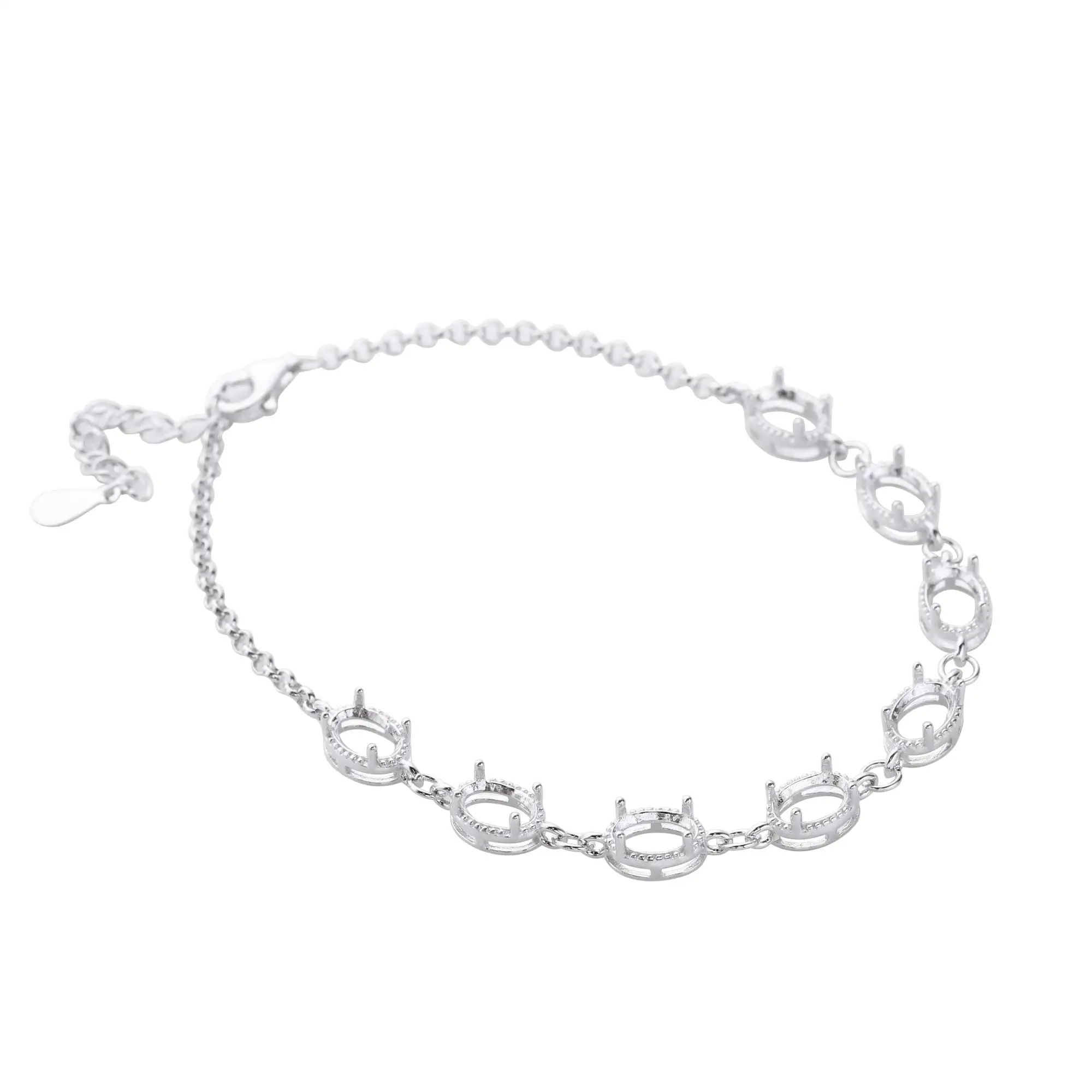 4x6MM 8 Stone Oval Prong Bracelet Bezel Settings,Solid 925