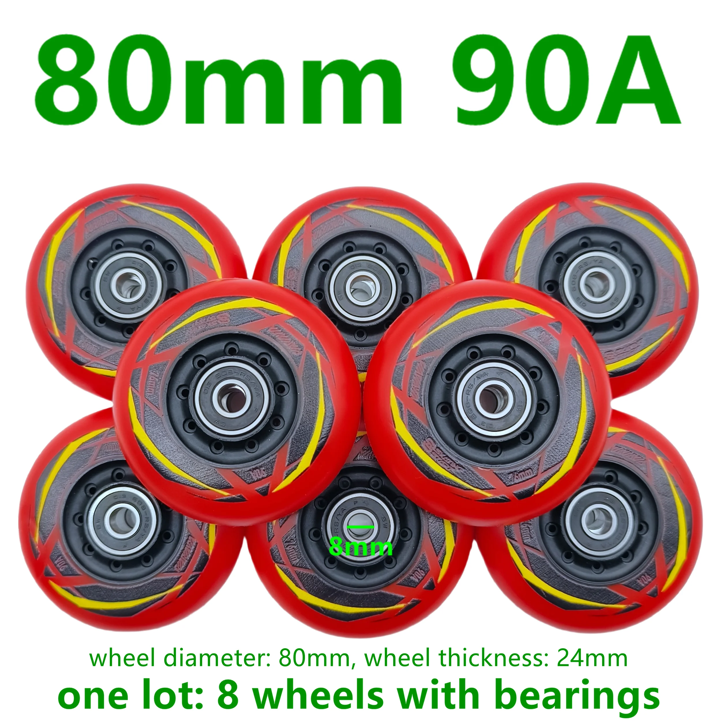 Braking wheel skate wheel roller 76mm 80mm hardness 90A with smooth bearings 8wheels/lot, skateboard wheel,roller skates wheels