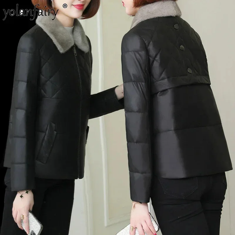 

Female Winter Coat Women Genuine Leather Down Jacket 2023 New Women's Sheepskin Mink Fur Collar Jackets Korean Style Chaquetas F