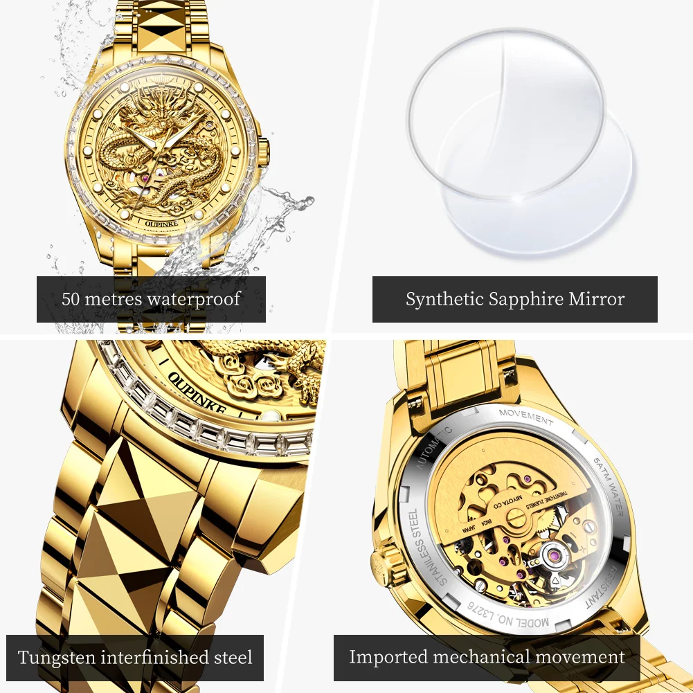 OUPINKE 3276 Automatic Watch Hollow Mechanical Couple Watches Top Brand Luxury Waterproof Wristwatch Synthetic Sapphire Mirror