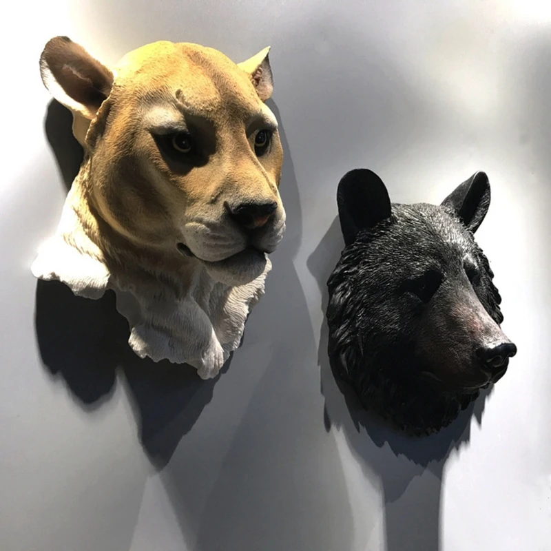 Décoration murale en résine avec tête d'animal 3D, loup, tigre, léopard,  Lion, ours, Sculpture de faune, Sculptures de pays - AliExpress