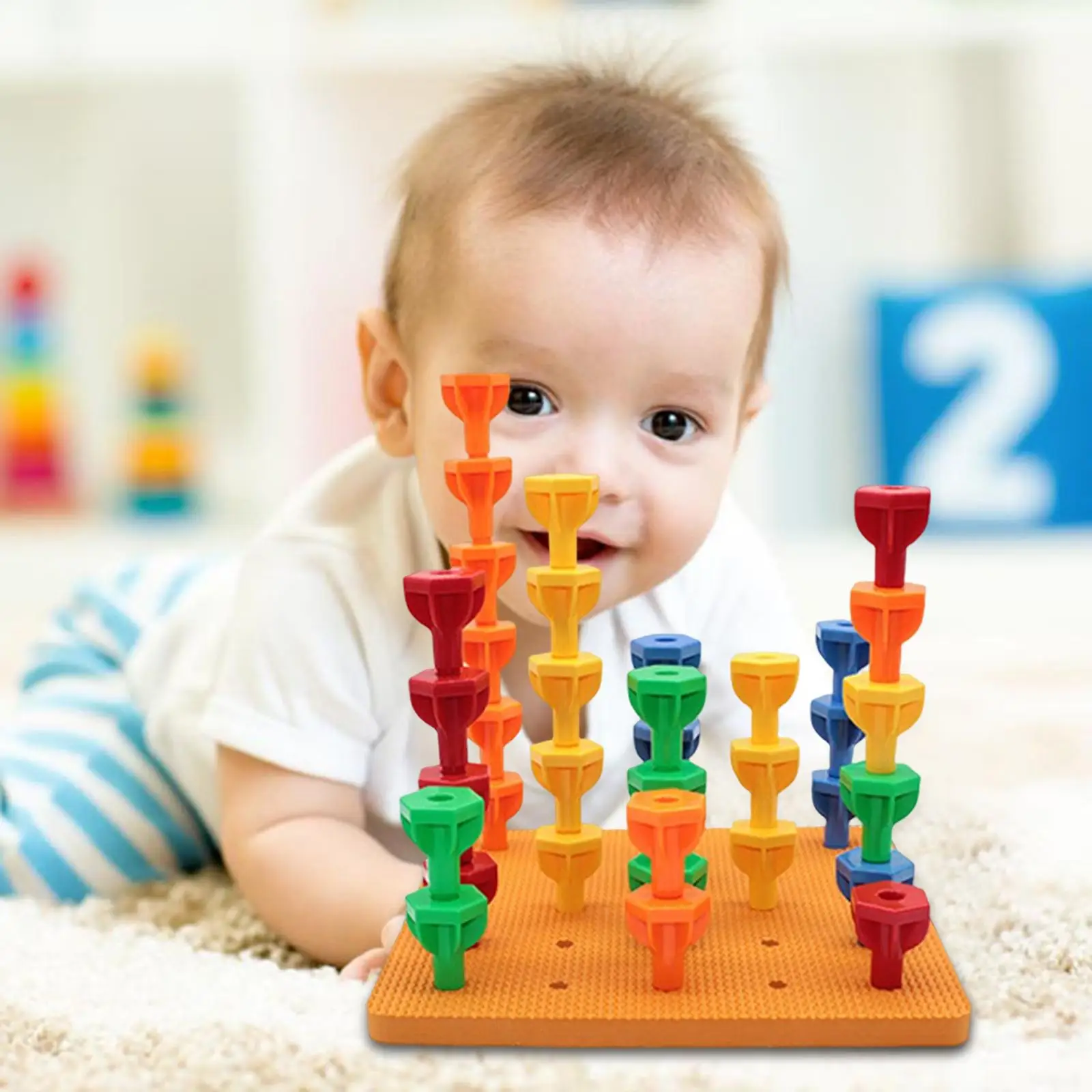 Peg Board Toys, Color Sorting, Preschools Learning Set, Gifts Large Particle Nails Educational Toys Children Toddlers