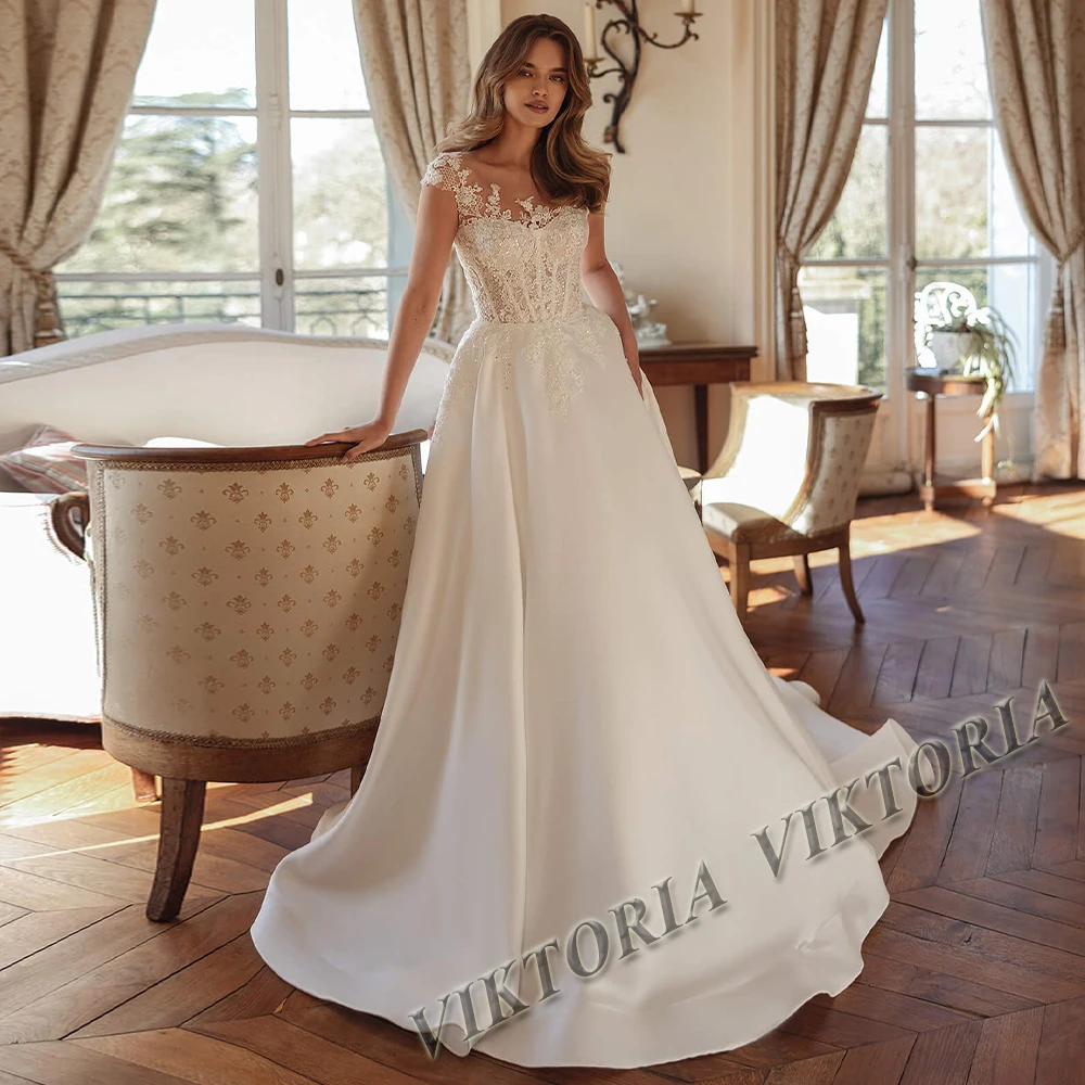 VIKTORIA Fancy O-neck Wedding Dresses for Women Bride Cap Sleeves Satin Buttons Appliques Robe De Marie Personalized Customized - AliExpress 320 VIKTORIA Fancy O-neck Wedding Dresses for Women Bride Cap Sleeves Satin Buttons Appliques Robe De Marie Personalized Customized - AliExpress 320