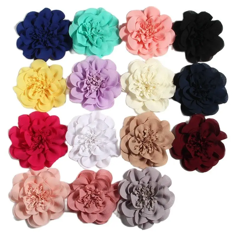 

5PCS 10CM 3.8" Big Chiffon Flowers For Hairpins Accessories Handmade Artificial Fabric Flower For Kids Girls Head Hair Clips
