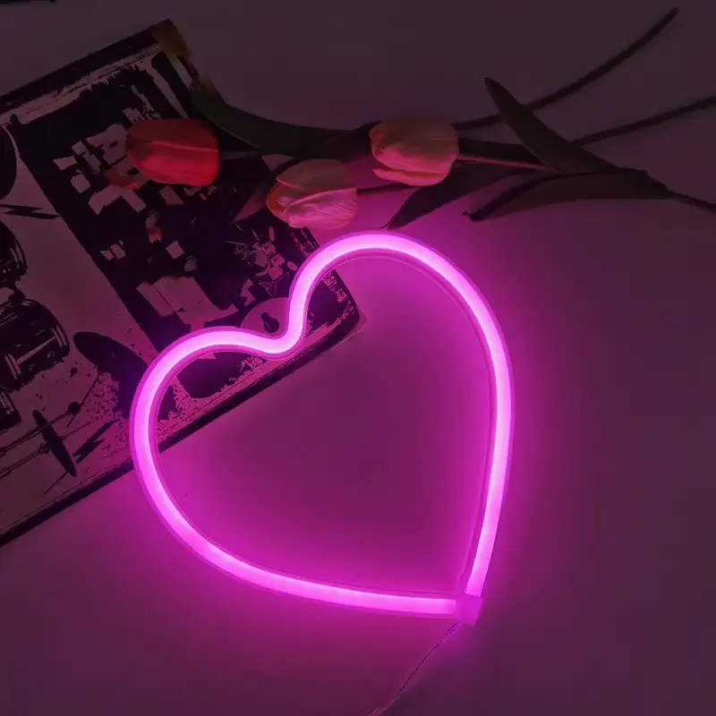 Pink Heart LED Neon Sign - USB/Battery Powered Decorative Light for Bedroom or Party Decor