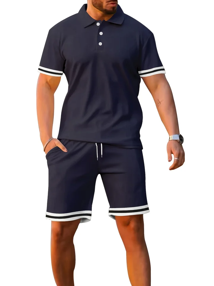 Men Summer Short Sleeve Polo Shirt Set