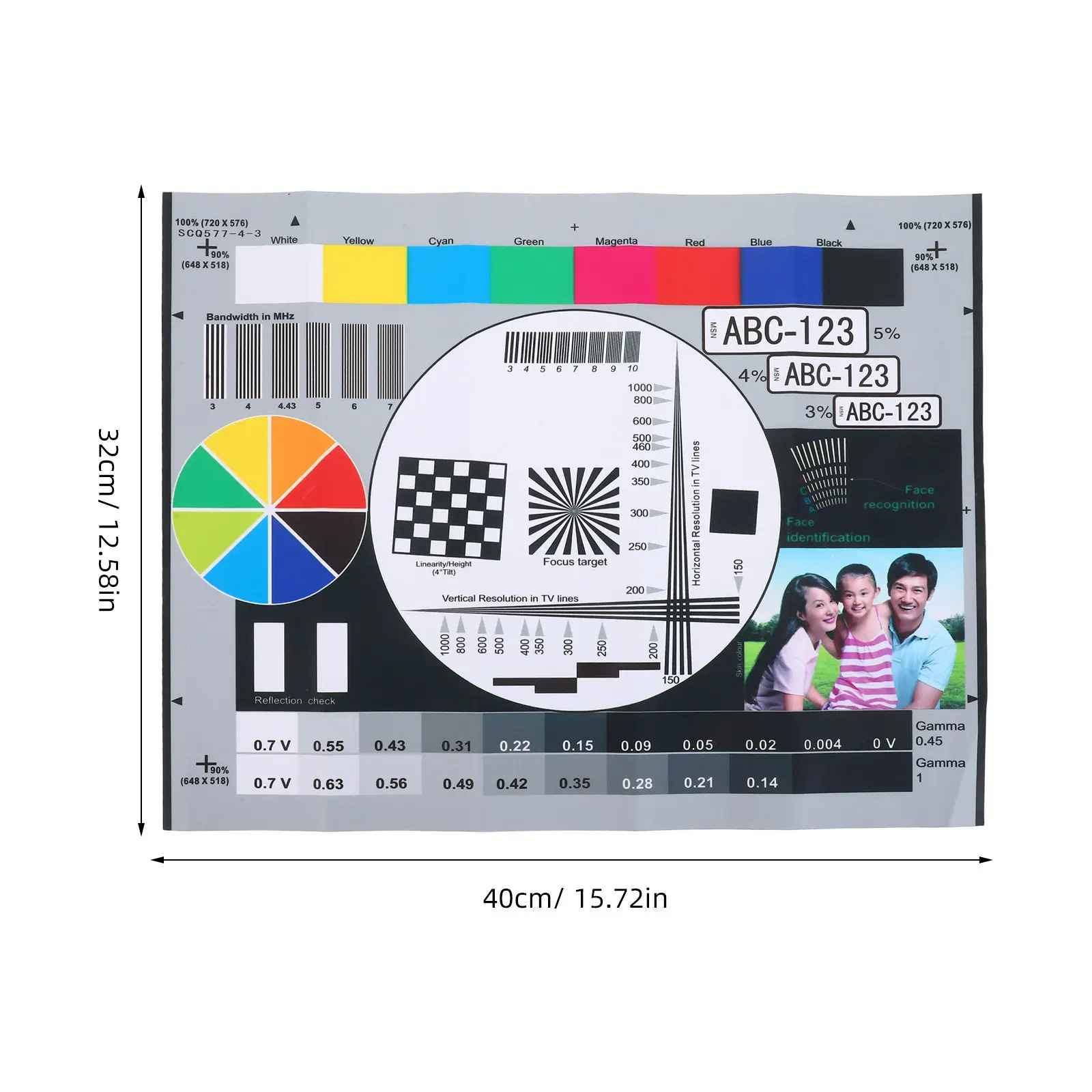 16x12.6인치 카메라 렌즈 테스트 차트, 정밀 초점 교정, 감시 설치 렌즈 해상도 차트, 컬러