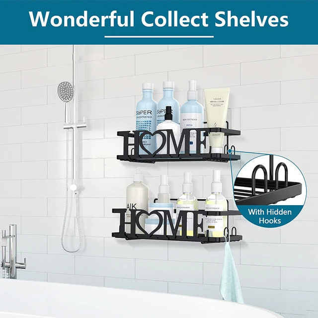 Shower Caddy Rustproof, Shower Shelves Self-adhesive With Hooks