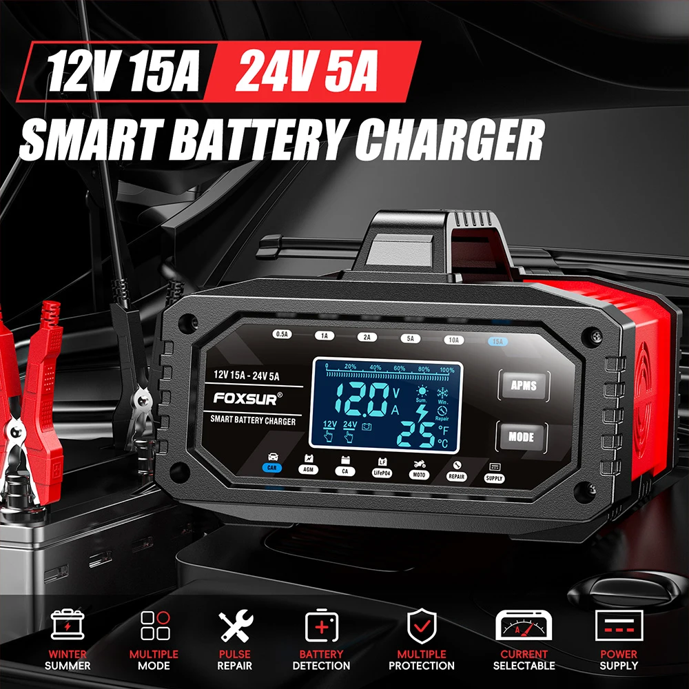 12V 15A / 24V 5A 300W Batterie Ladegerät Auto Motorrad Tester Smart Pulse Reparatur Werkzeuge EU Stecker 100V-240V Eingang Auto Zubehör – Detail 1