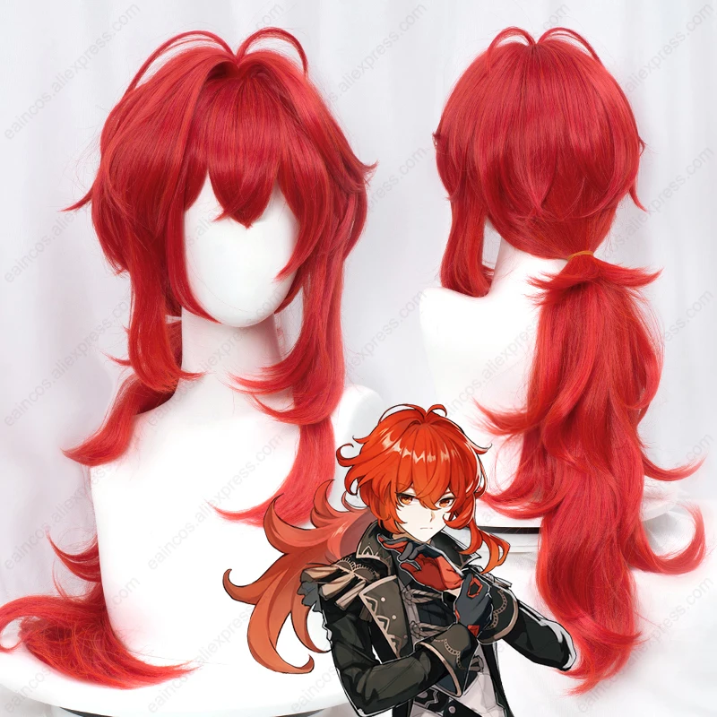 Длинный красный термостойкий синтетический парик для косплея, 60 см