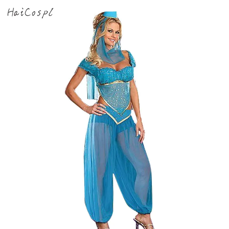 Plus Size XL Sexy Princess Jasmine Costume Adults Women Belly Dance  Performance Arab Costume Carnival Halloween Costumes
