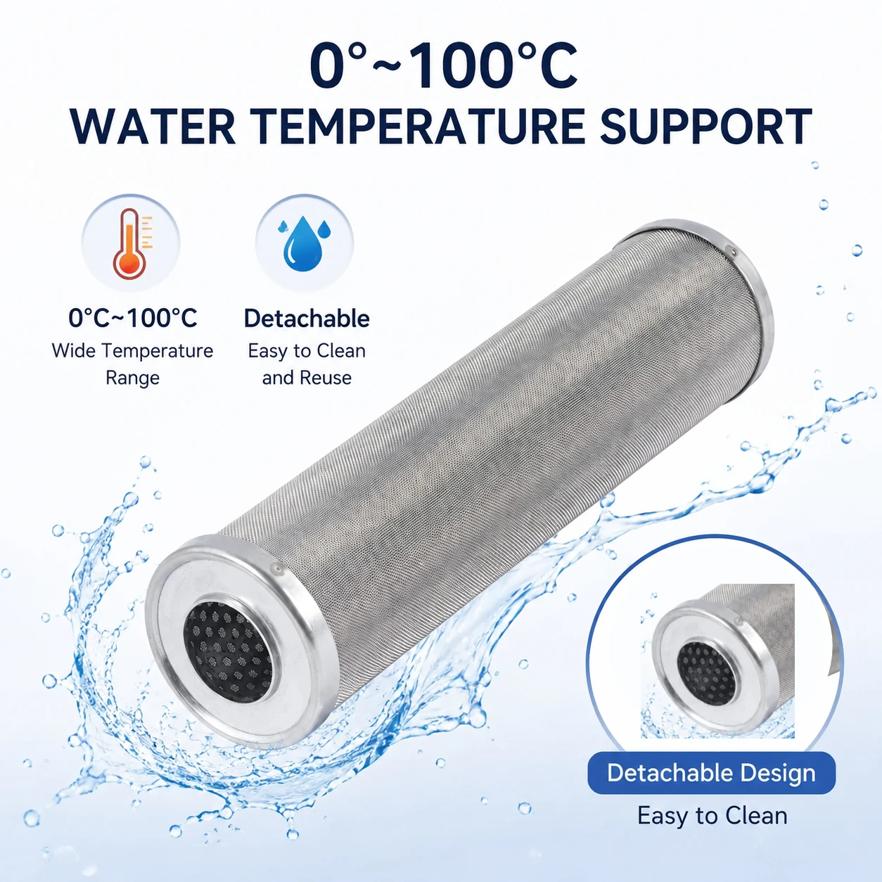 10 Inch 304/316 Stainless Steel Filter Screen Washable High Temp Resistant Universal Pre Filter Home Water Purifier