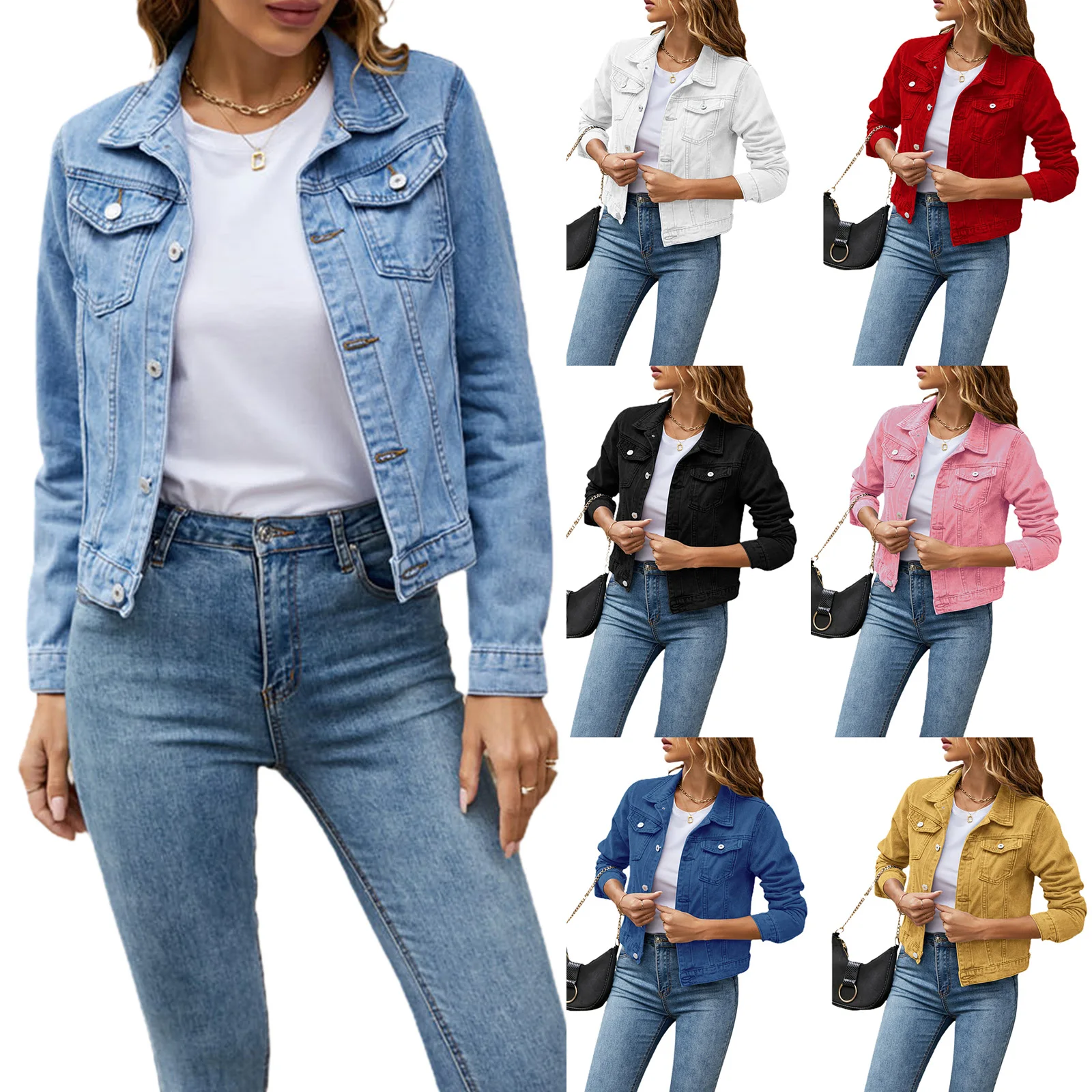 Women's Denim Jackets Fashion Female Casual Long Sleeve Lapel Solid Button Down Chest Pocket Slim Jean Jacket Fall Winter Coat women slim lapel collar denim jacket long sleeve single breasted button down short jean coat casual tops outerwear streetwear