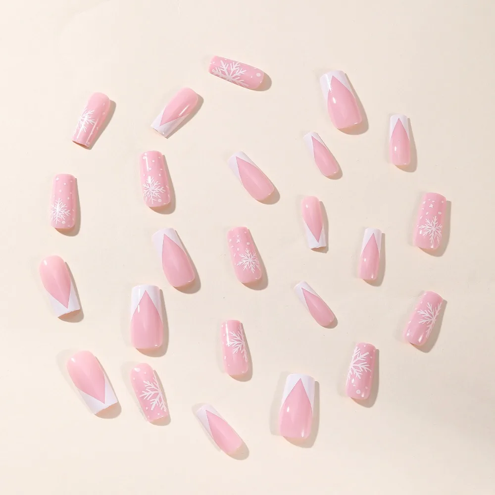 Detachable Wearable Manicure Christmas French Fake Nails Square Head Full Cover Press on Nails Ballerina False Nail Girl