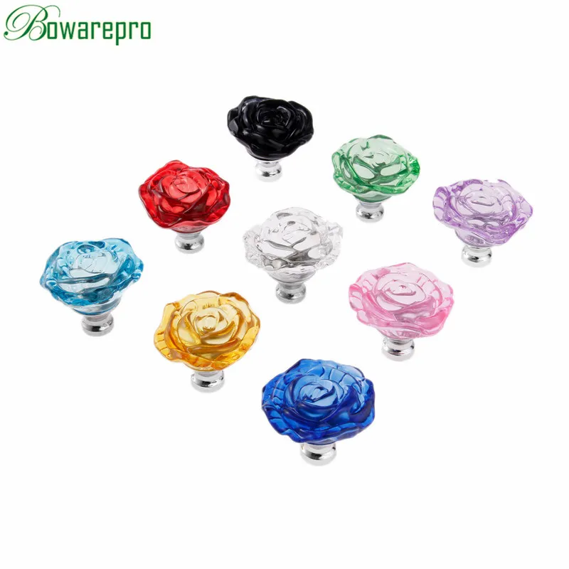 50MM Crystal Rose Glass Handle Cabinet Knob Drawer Pull Handle Kitchen Door Wardrobe Hardware Furniture Knobs Handles furniture knobs