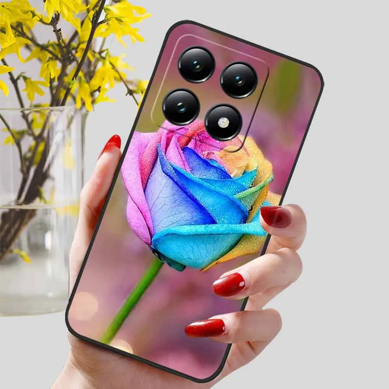 Floral Print Soft TPU Silicone Phone Cover with Black Bumpers