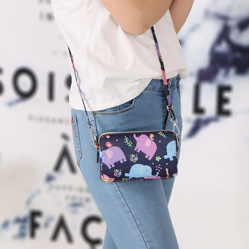 1PC Womens Printing 3 Layer Canvas Phone Bag Messenger Shoulder Bag Zipper Coin Card Key Purse for Women's Bank Card Holder Pack 
