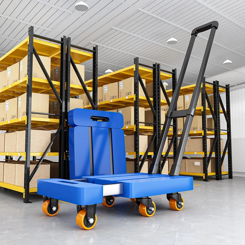 Telescopic tie rod flatbed truck folding silent trolley express pulling trolley six-wheeled small thickened trailer