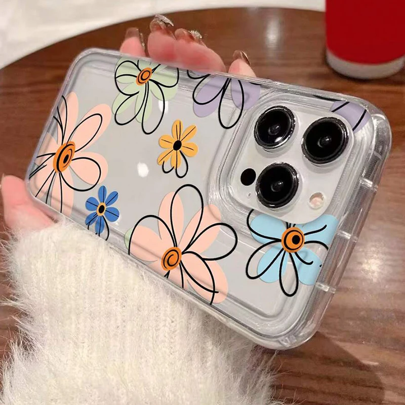 Elegant Flower Pattern Shock-Absorption Transparent Phone Case