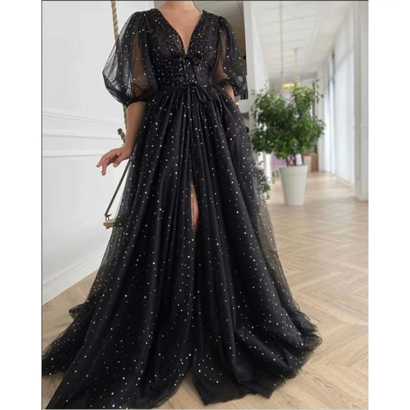 

Transfer to Amazon Foreign Trade Original Order 2023 New Black Evening Dress Long Sexy Split Small Trailing Dress