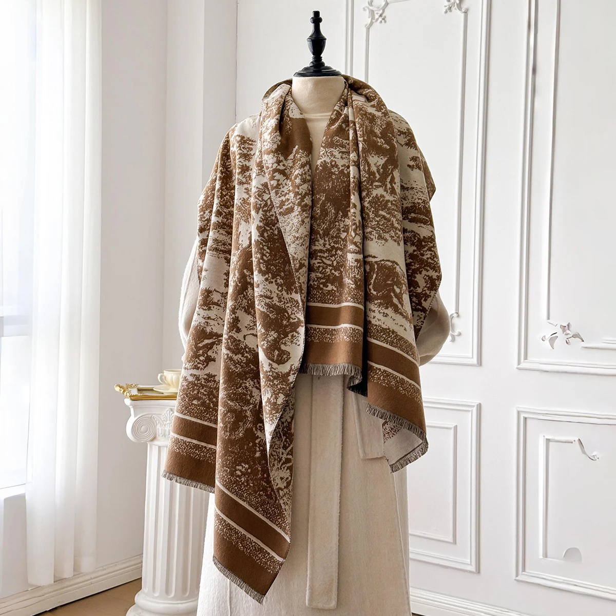 2025 Luxury Brand Women's Cashmere Scarf - Winter Warm Tasseled Striped Printed Pashmina Shawl, Foulard & Poncho