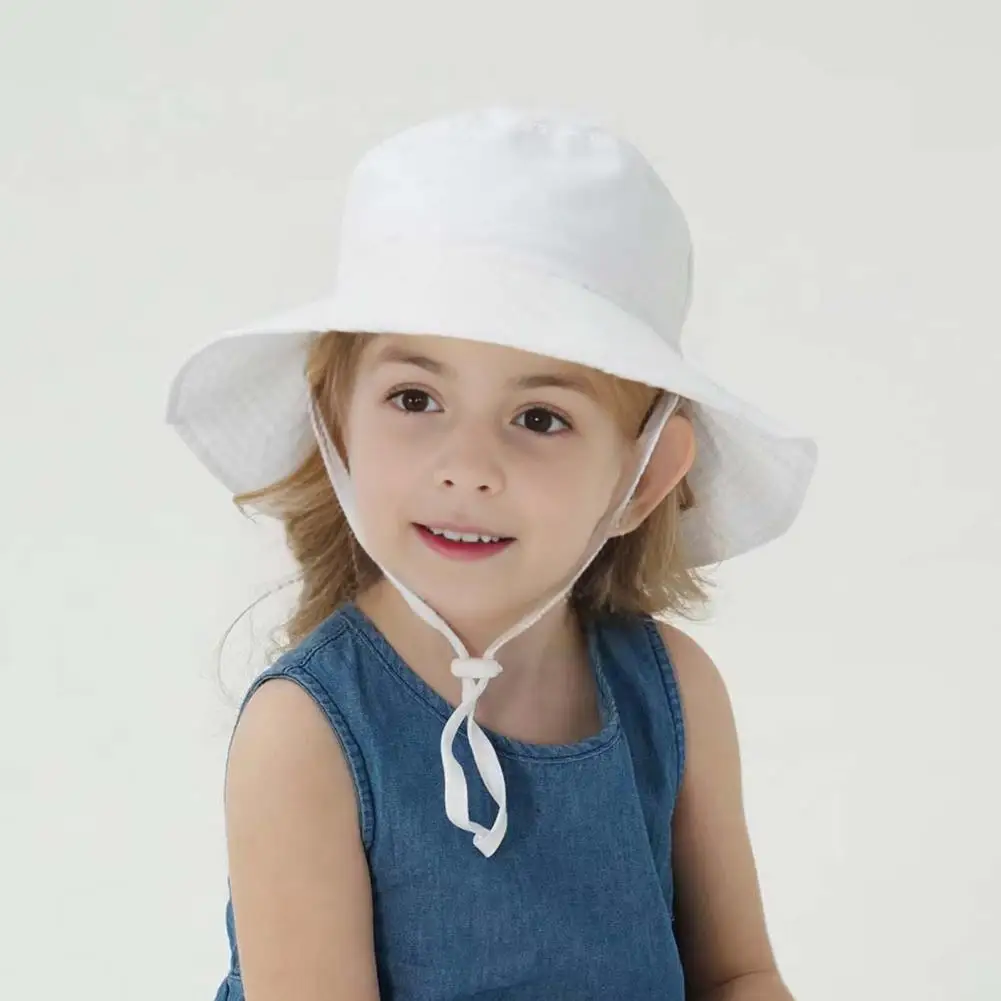 Summer Children Hat Big Brim Unisex Windproof Fixed Strap Sun Anti UV Breathable Portable Camping Beach Travel Sun Ha