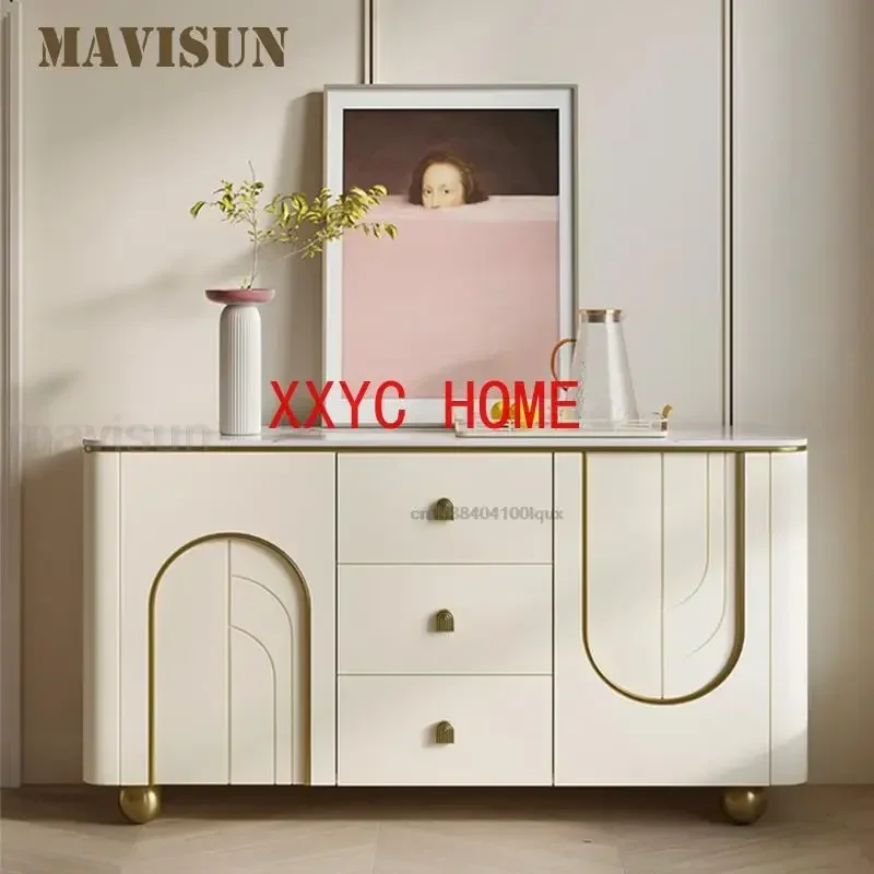 White Sideboards With Three Drawers Cream Style Round Corners Display Furniture Press Type Doors Luxury Dining Room Cabinets