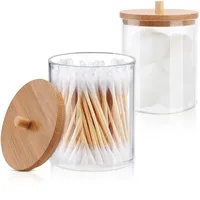Makeup Cotton Pads Swab Storage Bin Case Cosmetics Organizer Box with Bamboo Cover for Women Makeup Holder Supplies 1