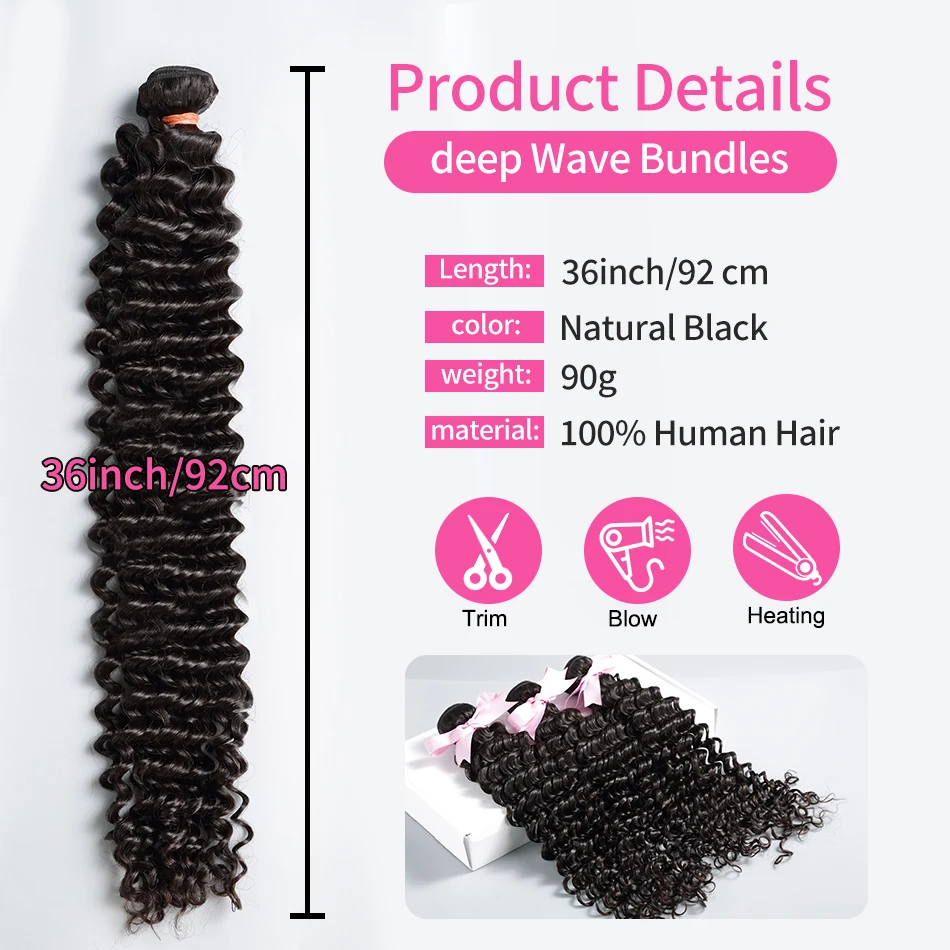 Deep Wave Bundles 1/3/4 Bundles Virgin Deep Curly Human Hair Extensions Natural Hair Water Wave 22 24 26 Inch For Women