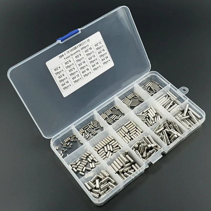 450pcs/set Cylindrical Pin M2 M3 M4 304 Stainless Steel DIN6325 Locating Dowel assortment Kit Solid Cylinder Pin Fastener Set cylindrical locating dowel pin